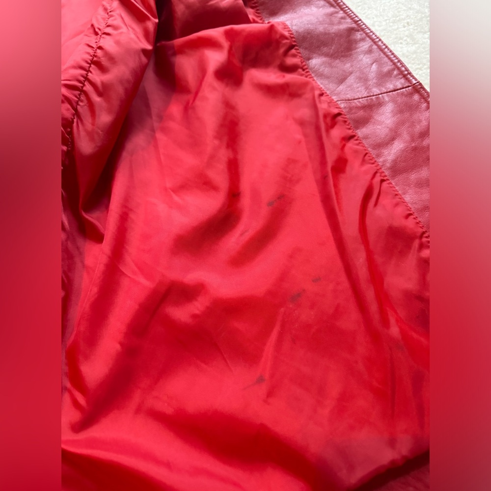 Y2K Preston & York Geniune  leather  full length Chrismats Red  jacket XL - Picture 10 of 14
